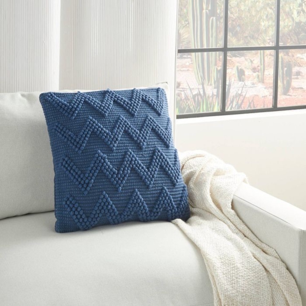 Chunky Chevron Woven Textured Navy Throw Pillow